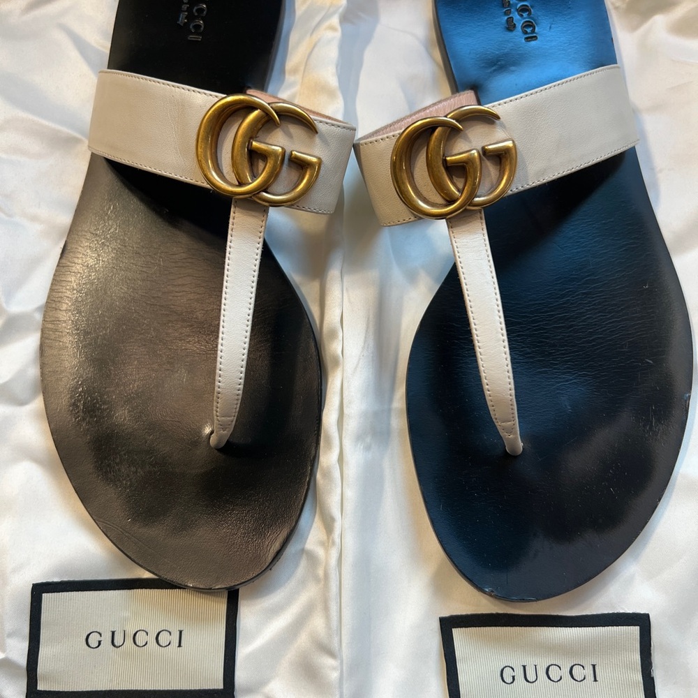 Gucci Marmont Black and Cream Slide Sandals with GG Logo